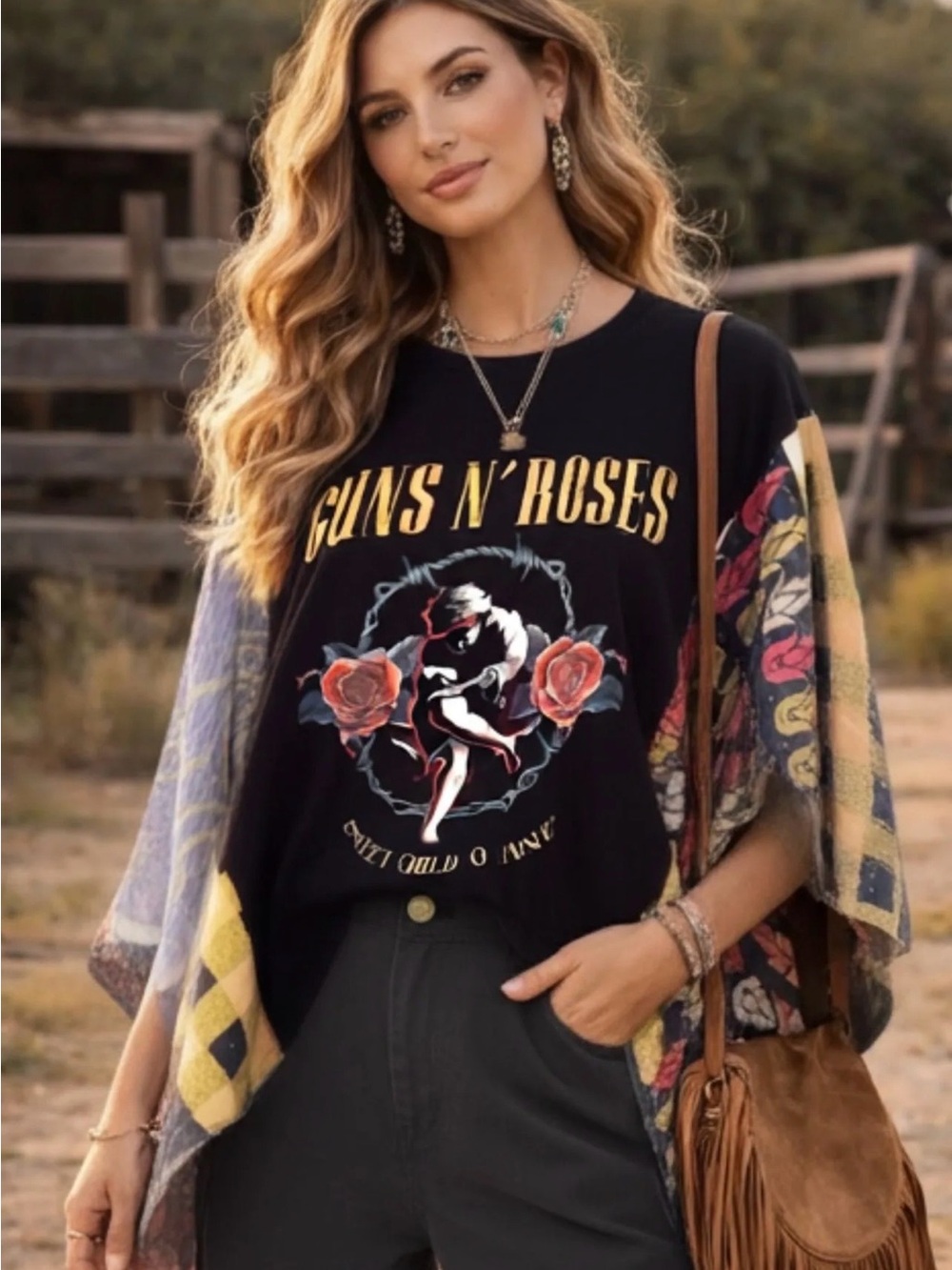GUNS N ROSES SWEET CHILD OF MINE upcycled kantha tunic top os S M L XL 1X 2X